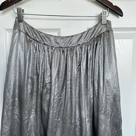 Etro Silver Gray Metallic Pleated Midi Skirt 100% Silk Size 46 /US 10 - Picture 16 of 16